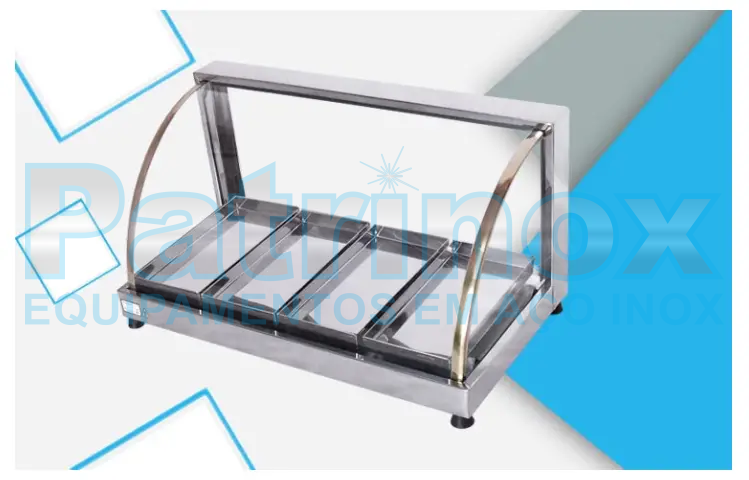  Estufa com vidro curvo em aço inox para salgados | Patrinox