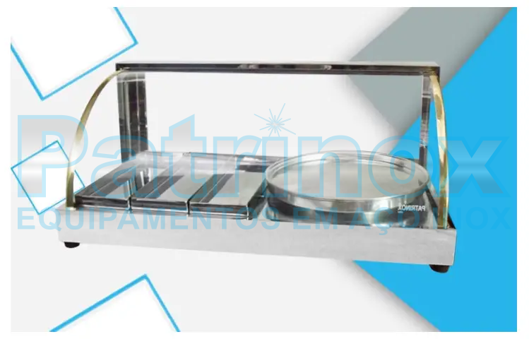  Estufa com vidro curvo em aço inox para salgados | Patrinox