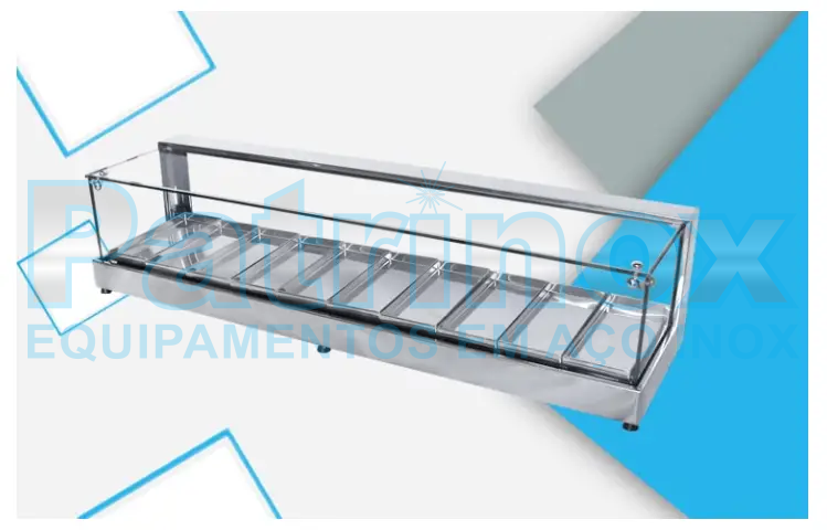  Estufa com vidro reto em aço inox para salgados | Patrinox